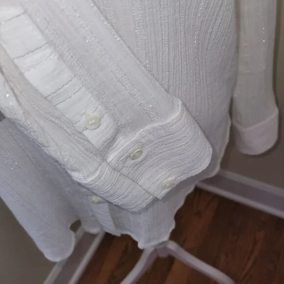 Treasure & Bond Button Up Blouse Ivory W/Silver Thread Collared Women's Size XS - Picture 11 of 15